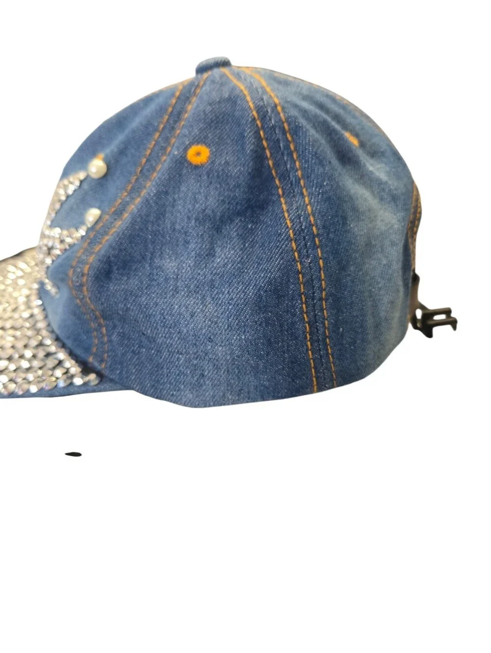 👑 Magid Hat's Rhinestone Crown Denim Baseball Cap | Bling Pearl Distressed Hat